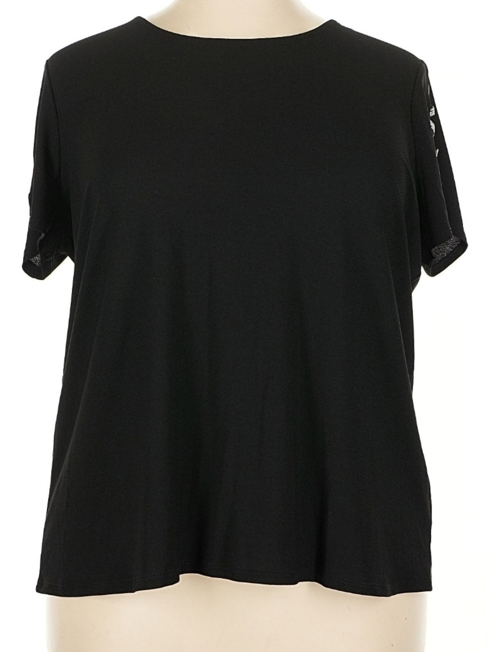 Cute Love Scarlet Black Top With Silver Zig Zag Sleeve Detail- 2X- Like NEW!
